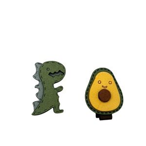 Playful Dinosaur and Avocado Hair Clips (set of 2)